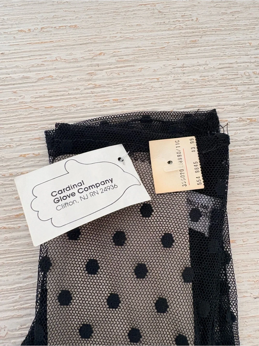VTG NWT Cardinal Glove Co. Black Nylon Mesh Polka Dot Gloves